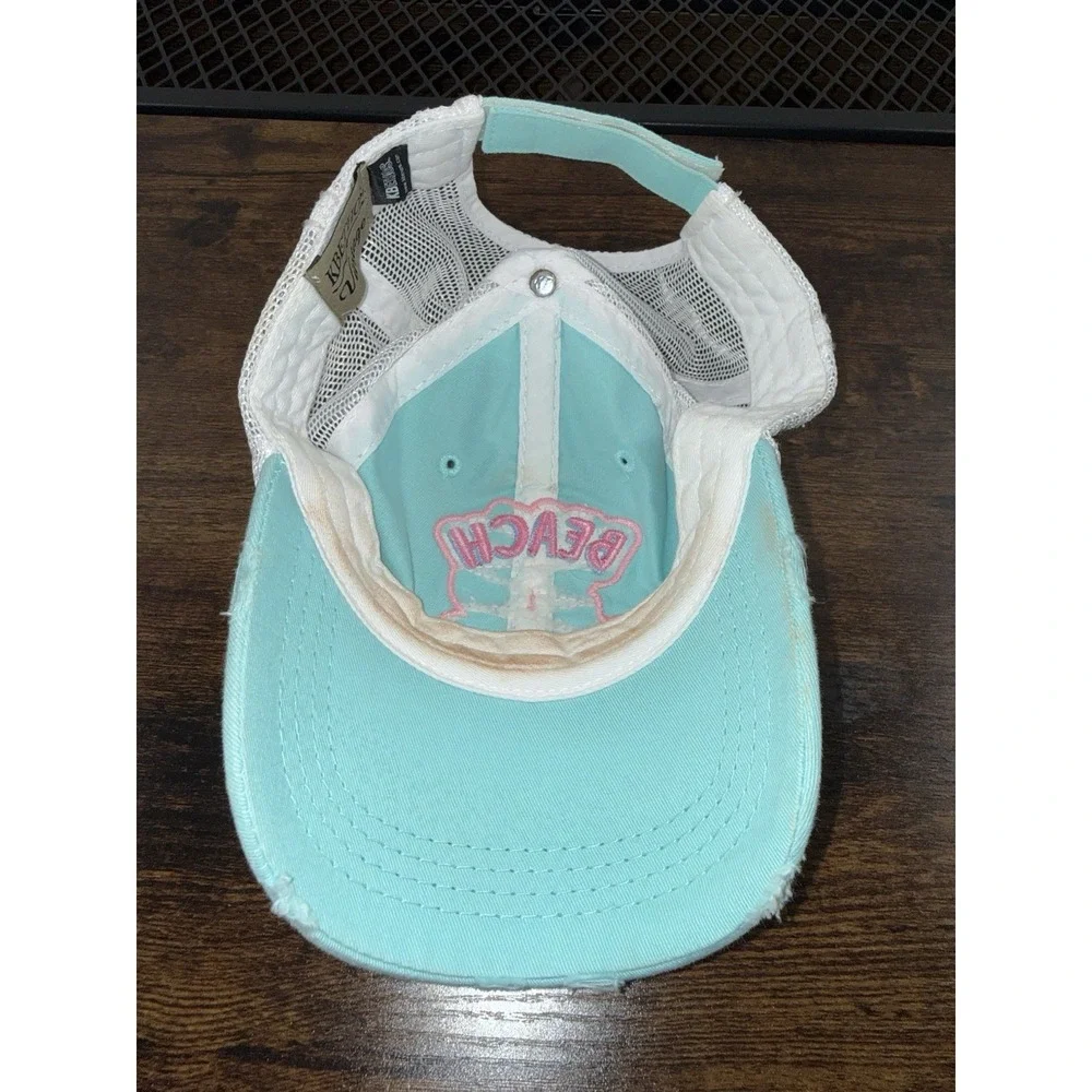 Beach Please‎ Trucker Hat KBETHOS Aqua Distressed Mesh Back Adjustable Cap